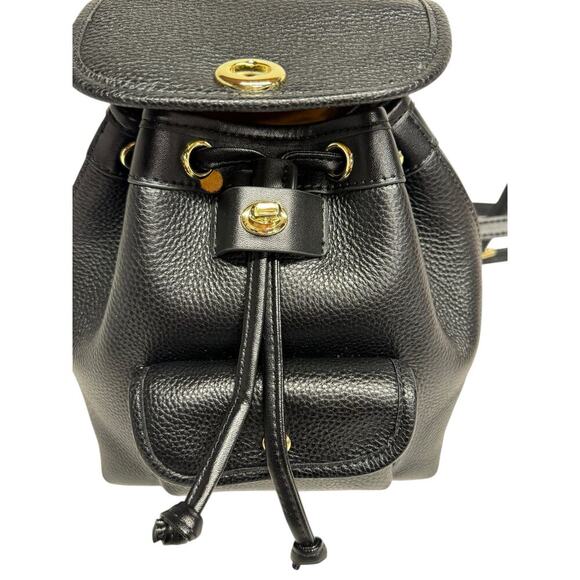 Bella Luer Black Pebble Leather Drawstring/Clasp Closure Small Backpack Bag - Picture 3 of 16